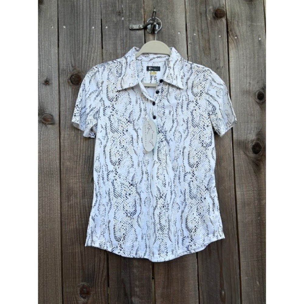 Greg Norman Play Dry Snakeskin Print Golf Polo Shirt White Black Small